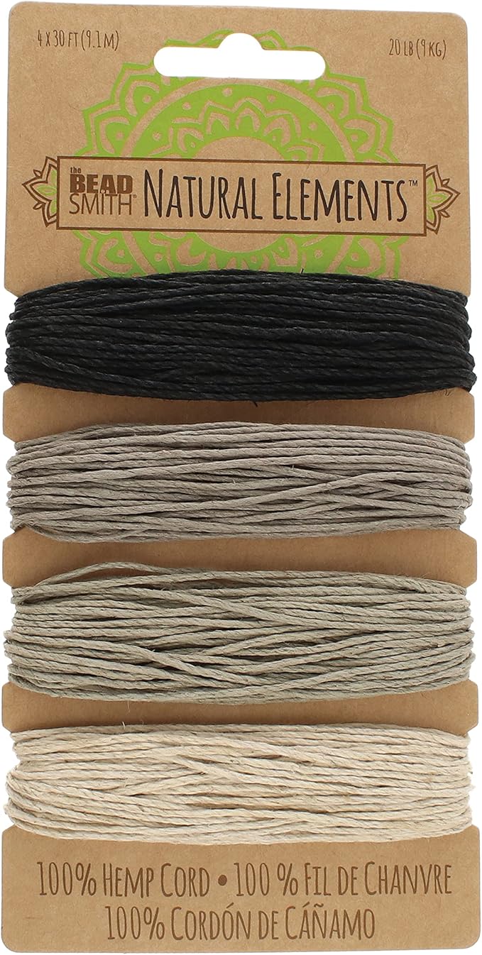 The Beadsmith 100% Hemp Cord – Onyx Colors – 1mm, 30 Foot Spool, 20LB Test Strength – Twine for Jewelry Making, Macrame, Paper Crafts, Gardening, Scrapbooking, Home Décor, DIY String Art & More