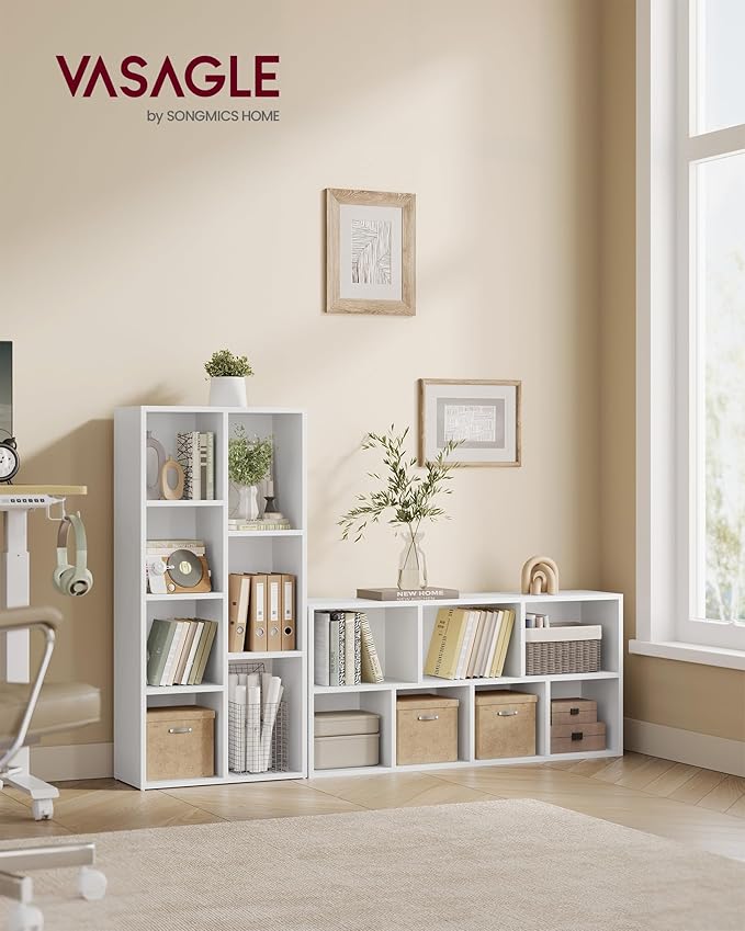 VASAGLE Bookcase, Bookshelf with 7 Compartments, Freestanding Shelves and Cube Organizer, for Display in Living Room, Bedroom, and Home Office, White ULBC27WT