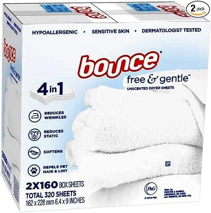 Bounce Free & Gentle Unscented Dryer Sheets, 320 ct.(Bulk Discount Available) 203805 160 Count (Pack of 2)
