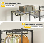 Raybee Clothes Rack with Cover,Clothing Racks for Hanging Clothes Heavy Duty,Portable Closet with Shelves,Adjustable,Loads 905 LBS,Black,75" W*17.8" D*77" H