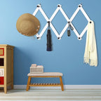 Dseap Accordian Wall Hanger: 16” High Wooden Wall Expandable Coat Rack, Hat Rack Holder, Accordion Hook for Baseball Caps, Coats, Mugs, 10 Peg Hooks, White & Black