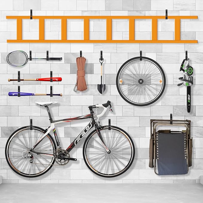 Heavy Duty Steel Hooks - Wall Mount Organizer for Garage & Garden Tools, Hoses & More (4, Small)