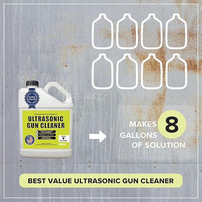 Ultrasonic Gun Cleaner - Makes 8 Gallons - Tillbrook Concentrated Ultrasonic Gun Cleaner - 128 oz Cleaning Solution for Guns, Pistols, & Gun Parts - Safe for Most Gun Finishes - Removes Oil & Grease