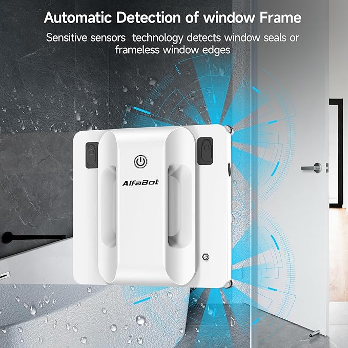 AlfaBot Window Cleaning Robot, Dual Nozzles with Ultrasonic Spray, 5000Pa Window Cleaner Robot with Edge Detection, 3 Intelligent Path Planning, Anti-Slipping System