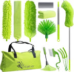 Microfiber Feather Duster with Extension Pole, Bendable Reusable Washable Dusters for Cleaning High Ceiling Fan, Cobweb, Blinds, Keyboard, Furniture & Cars, Duster Kit with Storage Bag (11 PCS)