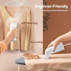 Newbealer 2in1 Steamer and Dry Iron for Beginners, Horizontal & Vertical Clothes Steamer, Non-Stick Ceramic Soleplate, 170ml Garment Wrinkle Remover, Auto-off, 1.2lbs (120V Only)