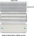 Flat Mop Pads, 5 Pack 13" X 4.9" Flat Mop Microfiber Mop Head/Refill/Pad, Washable Squeeze Cleaning Mop Pads Replacement Heads - White and Grey…