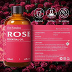 SU JUABA Rose Essential Oil 4 Fl Oz, 100% Pure Rose Oil for Face, Skin, Hair, Diffuser, Aromatherapy -118ml