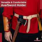 Armory Replicas - Genuine Rawhide Leather Universal Axe Frog - Medieval Hand Crafted O-Ring Funcitonal Outdoor Costume LARP Weapon Holder