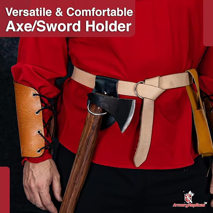 Armory Replicas - Genuine Rawhide Leather Universal Axe Frog - Medieval Hand Crafted O-Ring Funcitonal Outdoor Costume LARP Weapon Holder