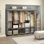 MOGELAFOO 83 Inch Wide Portable Closet Wardrobe, Clothes Storage Rack Organizer with Cover, 5 Clothes Hanging Rods and 10 Storage Shelves, Grey
