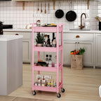 Utility cart with Tabletop 4 Tier Rolling Cart Organizer with Wheels Movable Storage Cart for Office, Living Room, Kitchen, Craft Room, Pink