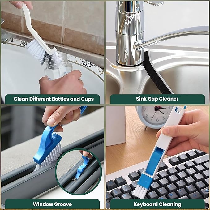 14 Pcs Crevice Cleaning Brush Set – Hard Bristle Cleaning Tools for Grout, Tile Floors, Gaps & Narrow Spaces – Multi-Purpose Grout Scrub Brush for Cleaning Bathroom, Shower, Window Tracks, Kitchen