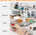 6 Pack Large Clear Plastic Drawer Organizer Trays, Acrylic Kitchen Drawer Organization and Storage Dividers, Non-Slip Storage Bins for Makeup, Kitchen Utensils, Bathroom, Jewelries and Office Desk