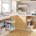 2 Pack 17.3IN-Depth Under Sink Organizer with Smooth Cylindrical Rail,2-Tier Pull Out Multi-Purpose Cabinet Storage for Bathroom&Kitchen,Height Adjustable,Rust-Resistant Coating-White