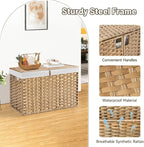 240L Wicker Storage Basket with Lid, Handwoven Rattan Large Shelf Basket with Removable Liner, 47.6 Gallon Wicker Basket for Blanket, Storage Trunk with Handle for Closet, Bedroom, Livingroom, Natural