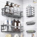 5-Pack Rustproof Stainless Steel Shower Caddy – No Drill Adhesive Bathroom Organizer with Large Capacity, Spacious Shower Shelves for Inside Shower, Kitchen & Home Decor Storage-XL Size
