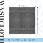 White Classic Luxury Cotton Washcloths 13x13 Inch - 650 GSM Turkish Cotton | Hotel, Spa, Bathroom Face Towel | 12 Pack, Dark Gray
