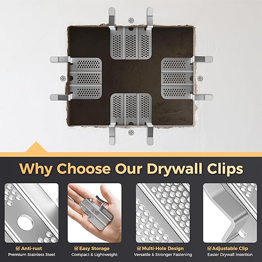 Drywall Repair Clips,Easy Install Drywall Clips 1/2 Inch,Professional Hole Repair Patch Kit for Wall and Sheetrock, Strong Metal Backing Clips with Screws for Home Improvement(Silver-52)