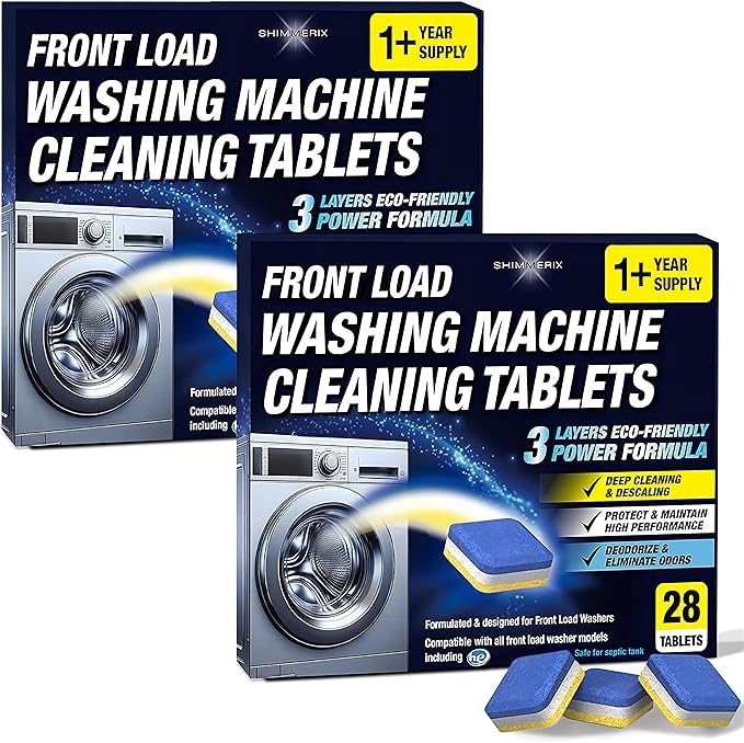 Washing Machine Cleaner Tablets 56 Pack for HE Front Loader - Eco Friendly Washer Machine Cleaning Tablets - 3 Layers Septic Safe Wash Machine Full Deodorizer Descaler Protector - 2 Plus Year Supply