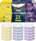 15Ct Aromative Toilet Brush Refills, Toilet Bowl Cleaner Refills, Double-Layer Cleaning Pads Added, Disposable Refill Heads for Toilet Bowl Cleaner Wands，Lemon, Blue Ocean, Lavender （Patented）
