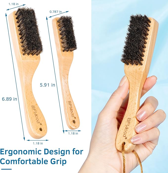 BFWood Horsehair Silver Brush - 2PCS Detailing Brush Set for Silverware - Jewelry Cleaning Brushes for Sterling, Cutlery, Metal - Perfect Match for Silver Polish