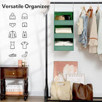 GRANNY SAYS 3-Shelf Closet Organizers and Storage, Foldable Hanging Closet Organizer, Hanging Closet Shelves with 2 Metal Hooks, Leak-Proof Closet Storage for Sweater, Clothes Organizer, Dark Green