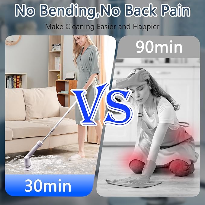 Electric Spin Scrubber,Cordless Power Cleaning Brush with 6 Brush Heads-Dual Speed,IPX7 Waterproof Adjustable Extension Handle,Bathroom Shower Scrubber for Grout,Tile,Tub, Floor,Car