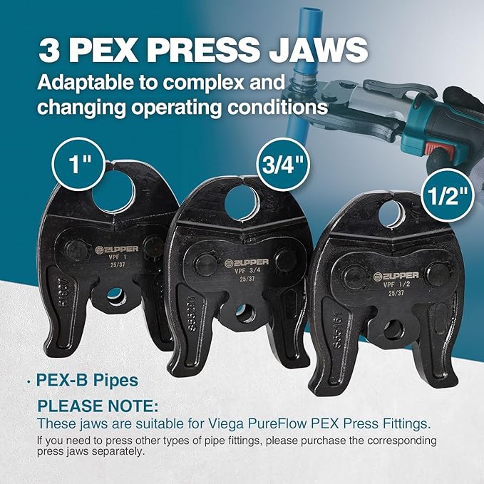 Mini Press Tool kit with 3 Jaws Suitable for PureFlow press fittings 1/2", 3/4", 1", Brushless Motor, 2pcs Battery, Fast Charger & Carrying Case