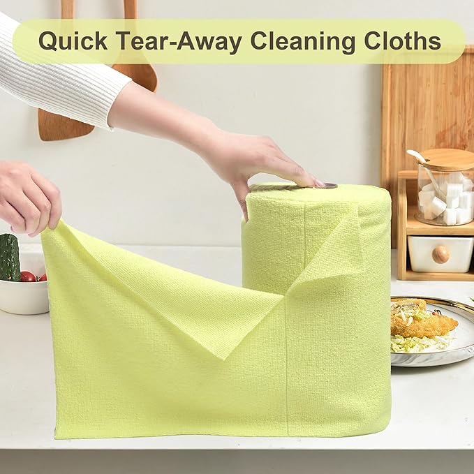 LIVOS Microfiber Cleaning Cloth Roll - 80 Pack, Reusable Paper Towels Tear Away Towels, Microfiber Towels for Cars, Super Absorbent Lint Free Cleaning Rags for House, Kitchen-Beige Yellow,11.5"x11.5"