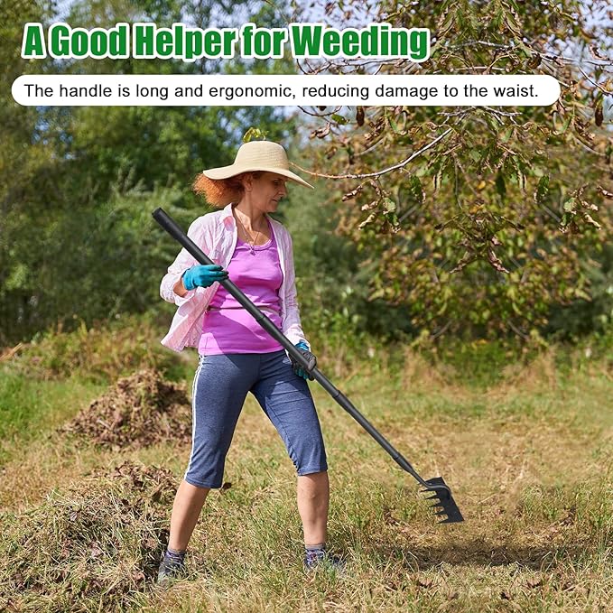 Weed Puller Tool, Garden Weeding Rake Tools with Detachable Long Handle, 56 inch Weed Remover Gardening Hand Tool for Lawn, Yard, atio and Backyard (6 Tines)