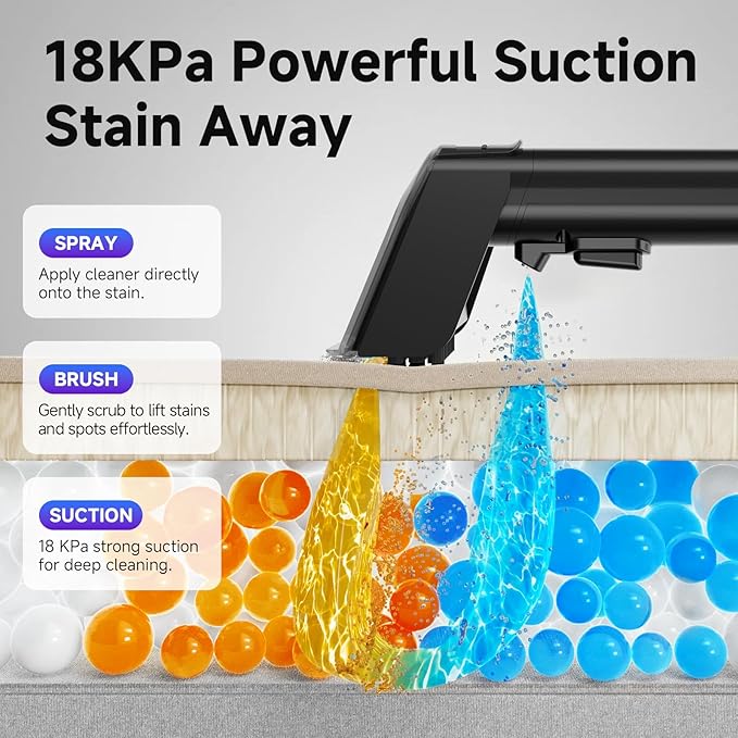 Carpet Cleaner Machine - 18Kpa, Portable Upholstery Spot Cleaner Machine with Dual BrushHeads, Easy Move, Deep Cleaning Machine for Furniture, Couch, Stairs, Car and Pet Stain, Blue