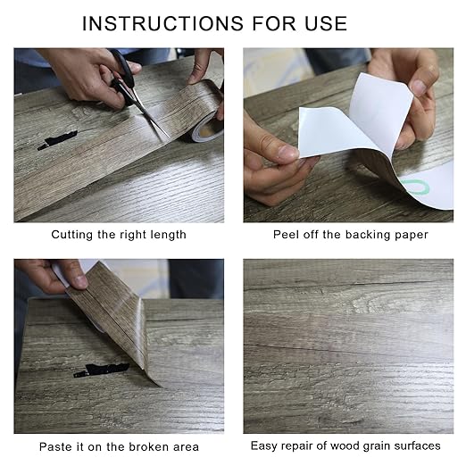 BOMEI PACK Wood Grain Repair Tape,Self Adhesive Repair Patch for Furniture, Floors, Cabinets, Windows, Doors, RV, Home Decor and DIY Projects (1, Grey Coffee)