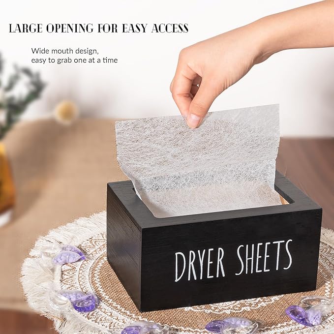 zoocatia Laundry Room Decor Dryer Sheet Container Wood Detergent Dispenser Organization and Storage Box Holder for Laundry Pods, Dryer Balls, Black