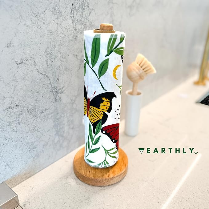 Reusable Paper Towels - 10 Pack - Roll of Washable Cotton Cloth Paper Towels - Paperless Reusable Napkins Cloth Washable - Absorbent + Long Lasting - Zero Waste Products - (Butterfly)