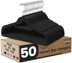 Utopia Home Premium Velvet Hangers 50 Pack - Non-Slip Clothes Hanger with Tie Bar - Black Hangers with 360 Degree Rotatable Hook - Heavy Duty Coat Hanger