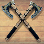 AX-7004 Custom Gift Forged Carbon Steel Viking Axe with Rose Wood Shaft, Viking Bearded Camping Axe
