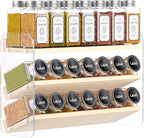 MUDEELA Clear Spice Rack Organizer for Cabinet, 3 Tiered Vertical Spice Shelf, Wooden Seasoning Organizer for Countertop, Kitchen, Pantry, Freestanding, 13.3" W × 11.2" H (No Jars Included)