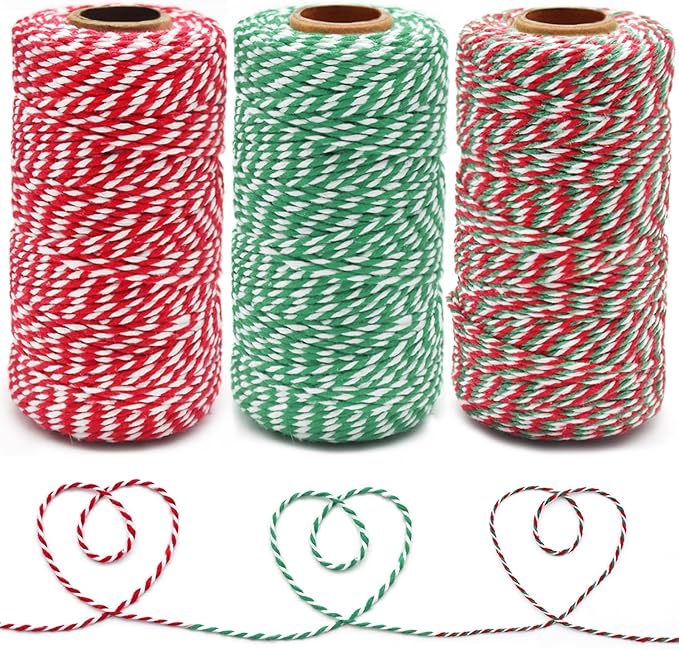 Anvin Natural Jute Twine - 984 Feet, 10 Ply, 2mm Thick, Green, Red, White (Pack of 3) - Bakers, Butcher, Baking, Arts & Crafts, Gardening