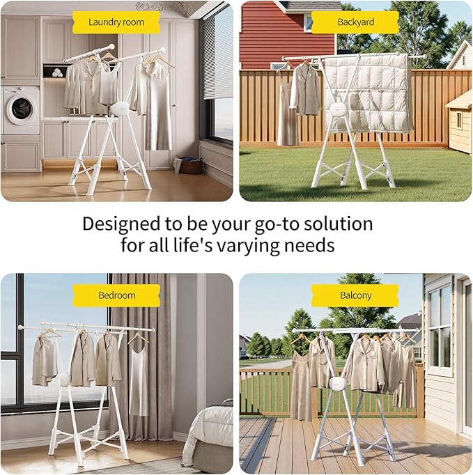 BIREN Clothes Drying Rack Heavy Duty Clothing Racks Extending Laundry Rack Two Drying Modes Garment Racks for Drying Clothes, Adjustable Length from 32-55 Inches for Indoor Outdoor Use