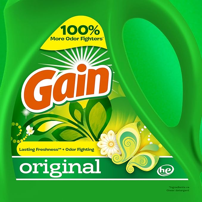 Gain Liquid Laundry Detergent, Original Scent, 65 fl oz x 2, 45 x 2 loads, Freshness + Odor Fighting, High efficiency washing machine iquid cleaning soap