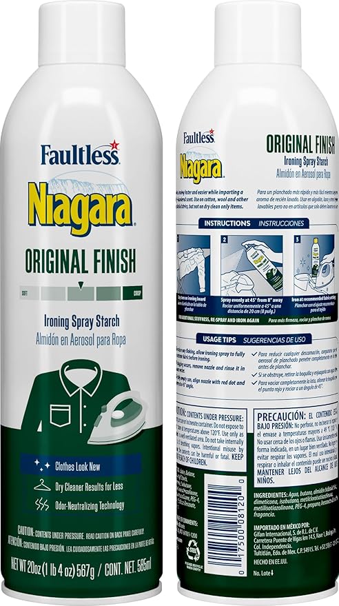 Liquid Starch Iron Spray (20 oz, 6-Pack) - Niagara Starch Spray Iron Aid: Non-Flaky/Clogging | Durafresh Scent - Original Hold Iron Out Spray - Iron Spray Pack for Clothes & Fabrics