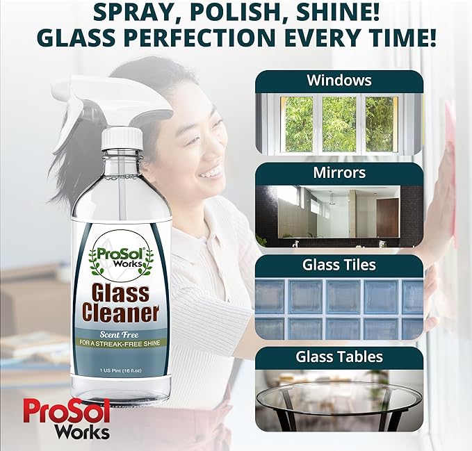 Glass Cleaner 16 oz - All Purpose Cleaning Spray for Glass Doors & Windows, Mirrors & Chrome Surfaces - Glasses Spray Helps Remove Smudges, Fingerprints, Rain Spots & Oil - Glass Cleaners