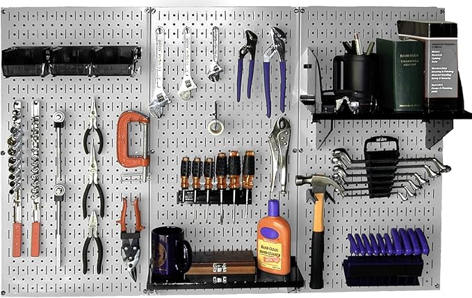 Wall Control 30-WRK-400GB Standard Workbench Metal Pegboard Tool Organizer, Gray/Black & Pegboard Paper Towel Holder and Dowel Rod Shelf Assembly for Slotted Tool Board Black