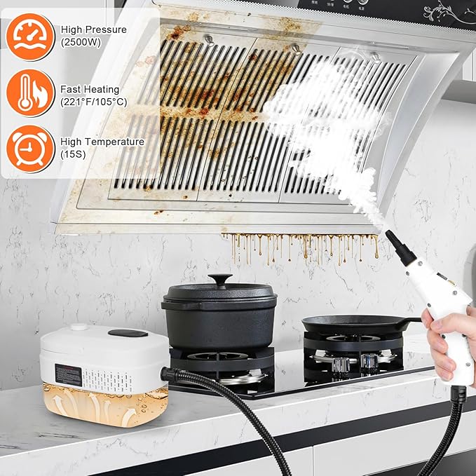 2500W High Pressure Steam Cleaner with One-Button Adjustment, 15 in 1 Handheld Steam Cleaner for Home, Multi-Purpose Portable Steamer for Car Detailing/Grout/Floor/Tile Dirt Remover Cleaning Tool