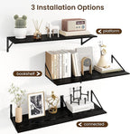 Fun Memories Floating Shelves for Wall, 12 Inch Deep Floating Shelves Set of 2, 48W x 12D Large Wall Shelf with Sturdy Metal Brackets for Living Room, Bathroom, Bedroom and Kitchen, Black
