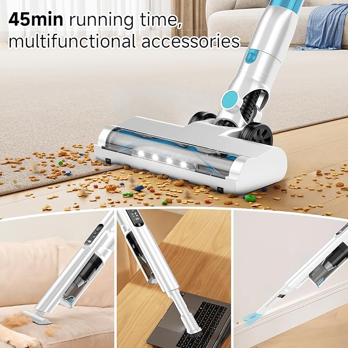 Self Clean and Empty Cordless Vacuum Cleaner with 2.5L Dust Base, Powerful Suction Handheld Vacuum, Auto Empty System, HEPA Filtration, Stick Vacuum for Pet Hair, Hardwood and Carpet, Blue