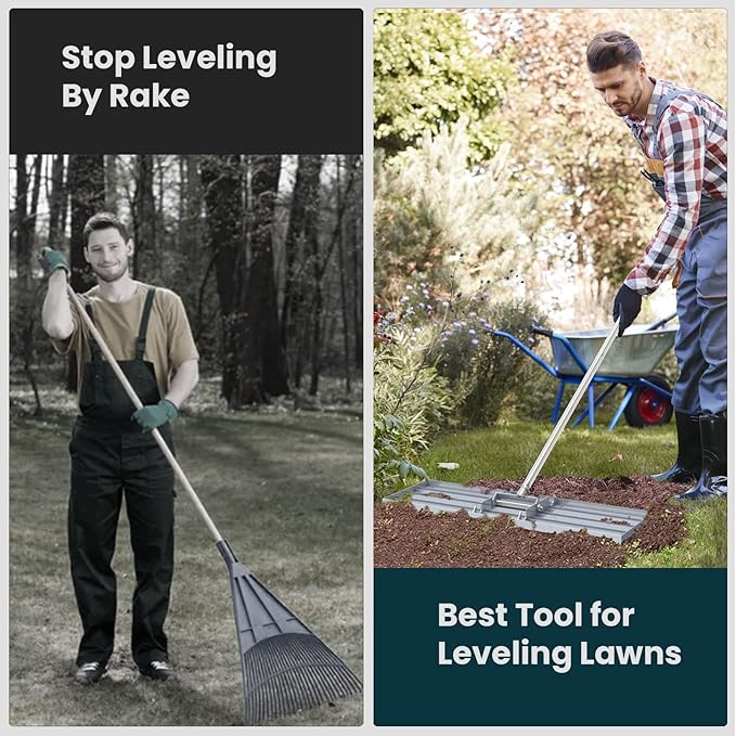 Lawn Leveling Rake 45" 6.5ft Lawn Leveler Ground Full Stainless Steel Leveling Landscape Rake Topdressing Spreader Levelawn Tool for Backyard, Garden, Golf Couse, Farm, Pasture