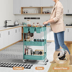 3 Tier Turquoise Metal Mesh Rolling Cart, Storage Cart with Handle and Lockable Wheels, Multifunctional Three Tiered Utility Organizer Cart on Wheels for Kitchen, Office, Bathroom, Crafts, Arts, Snack