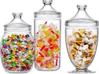 Amazing Abby - Adore - Plastic Apothecary Jars (3-Piece Set, 52/46/46 oz) (NOT Glass), Acrylic Jars with Lids, Bathroom Canisters, Candy Buffet, Wedding Display, BPA-Free and Shatter-Proof